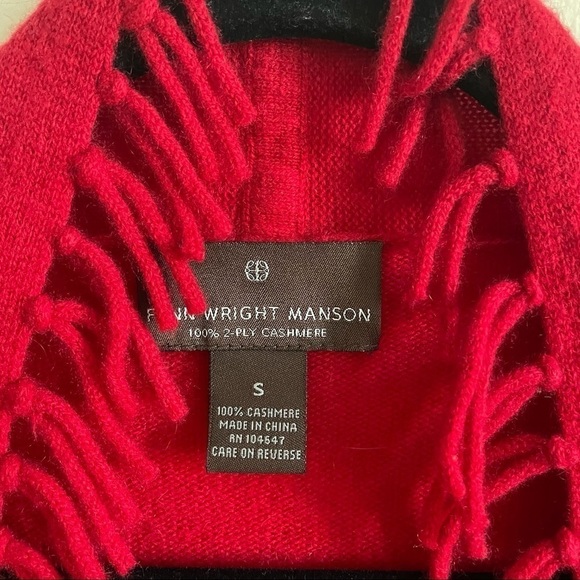 FENN WRIGHT MASON Red 100% 2-Ply Cashmere Open Cardigan with Fringe - Picture 2 of 10